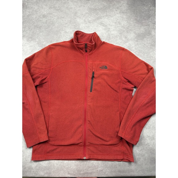 The North Face Jacket Mens Large Red Full Zip Fleece Chest Pocket Outdoor Hiking - Picture 1 of 16